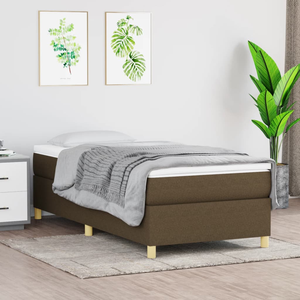 Estrutura de cama com molas 80x200 cm tecido castanho-escuro