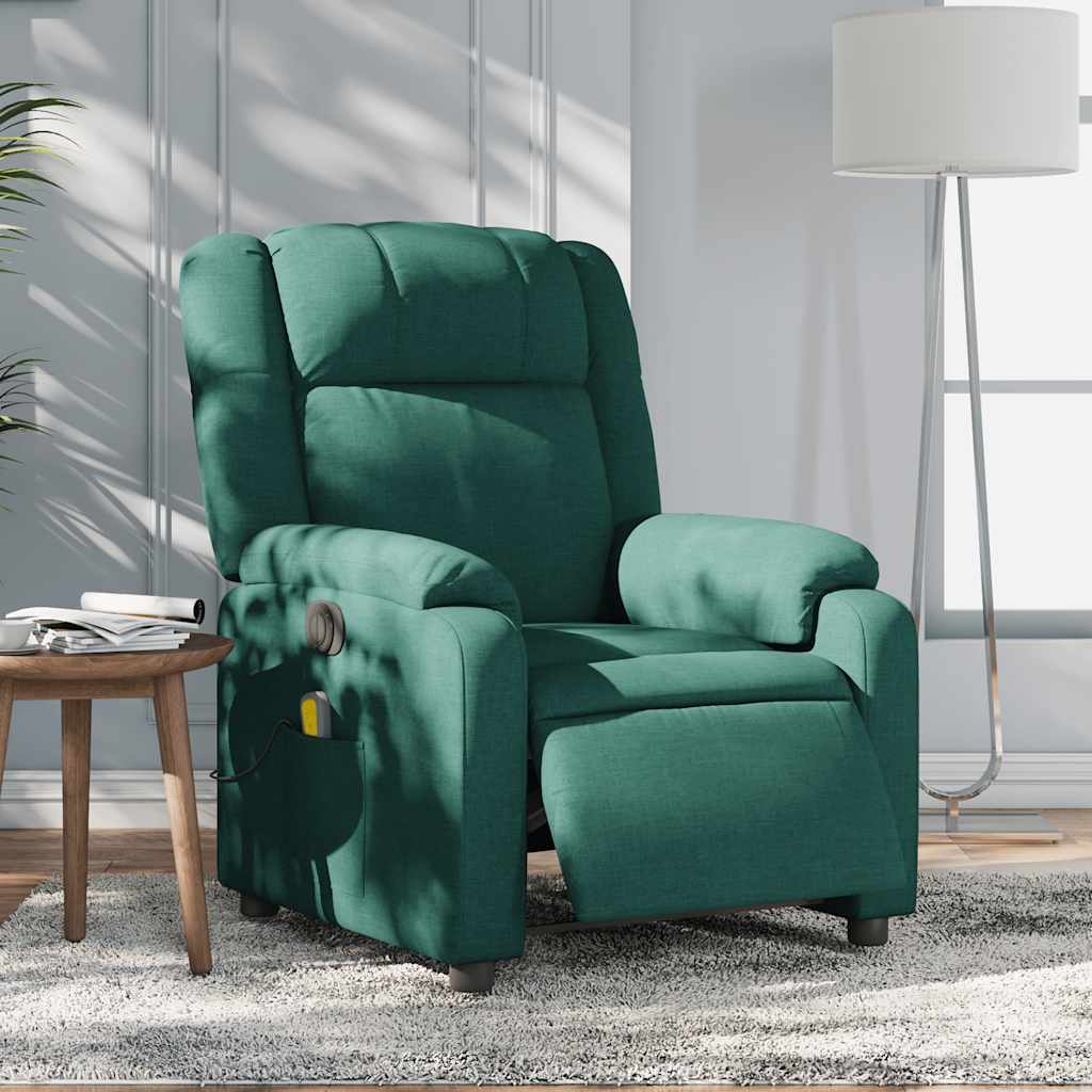 Poltrona reclinável de massagens elétrica tecido verde-escuro