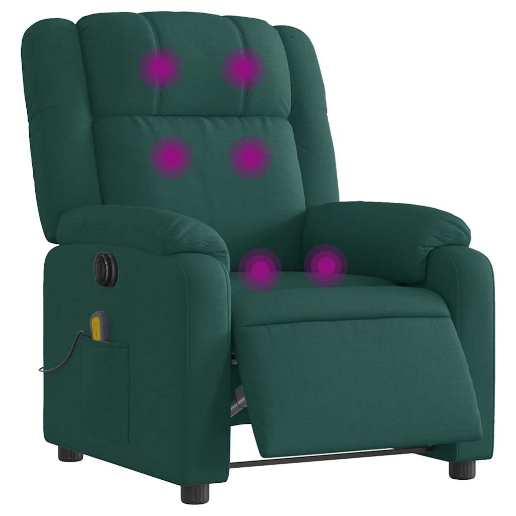 Poltrona reclinável de massagens elétrica tecido verde-escuro