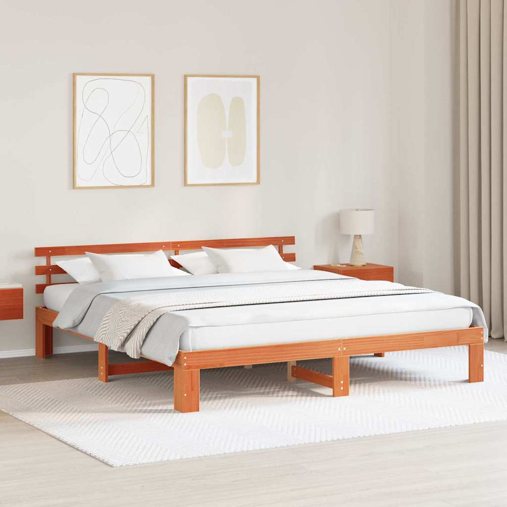 Estrutura da cama com cabeceira marrom cera 200 x 200 cm