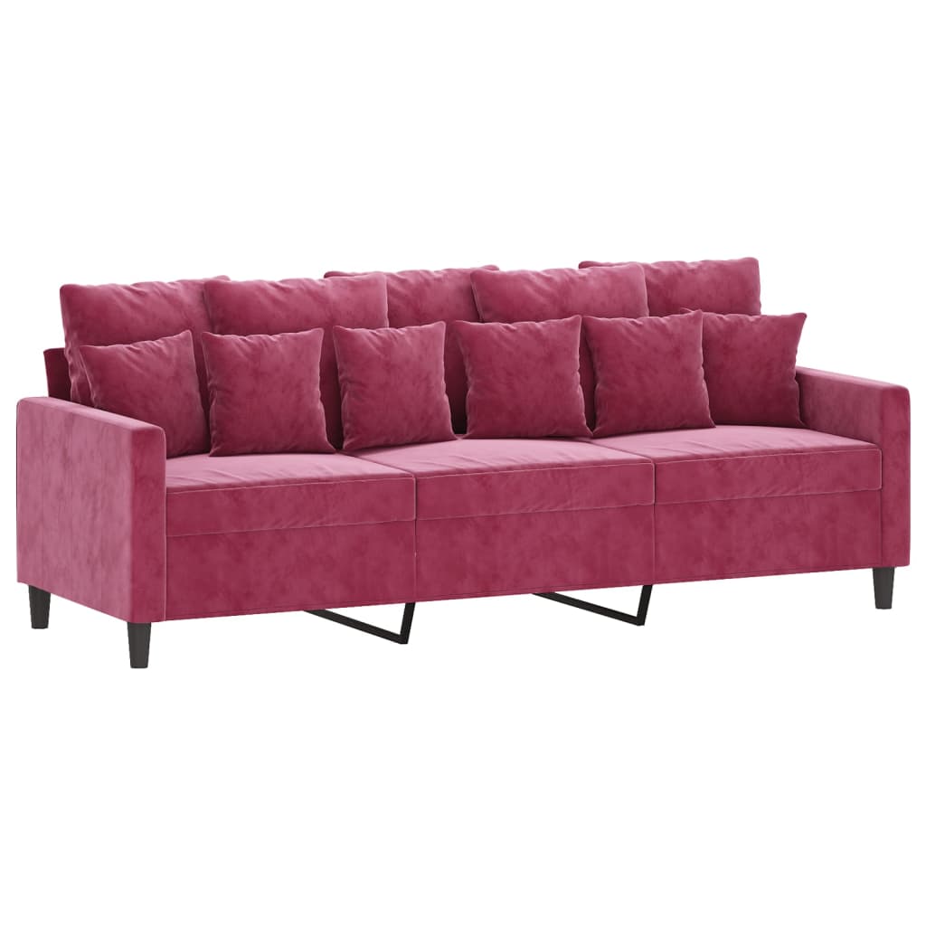 2 Pcs conjunto de sofás com almofadões veludo vermelho tinto