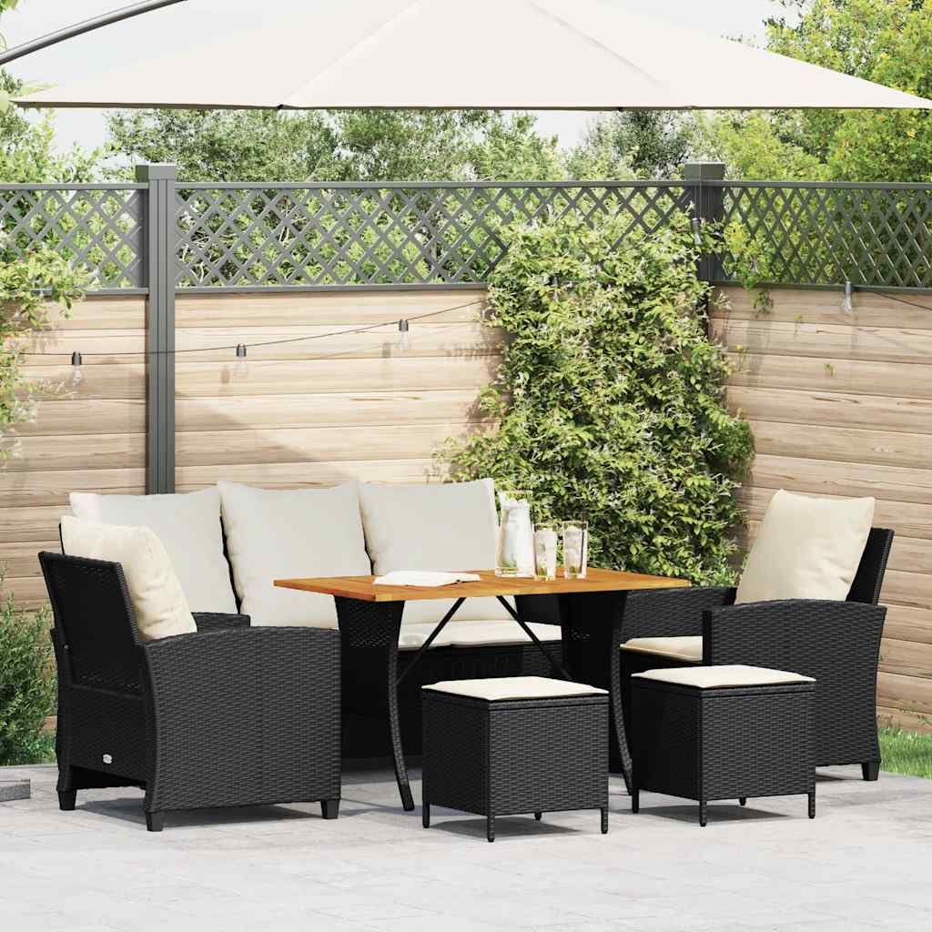 6 Pcs conjunto sofás de jardim c/ almofadões vime PE preto