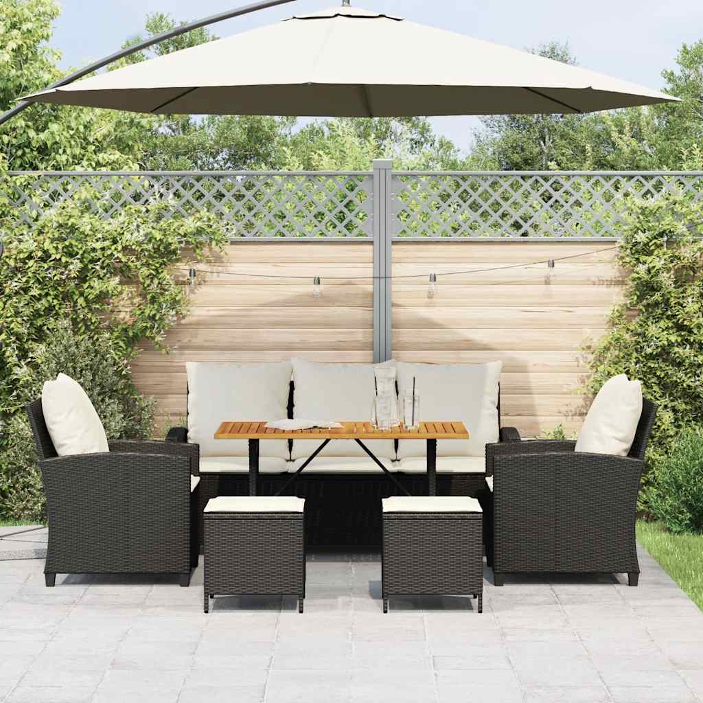 6 Pcs conjunto sofás de jardim c/ almofadões vime PE preto