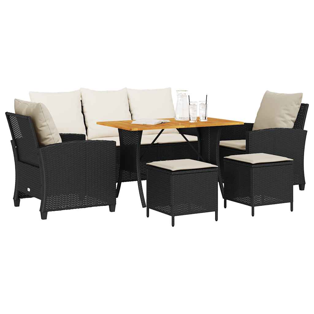 6 Pcs conjunto sofás de jardim c/ almofadões vime PE preto
