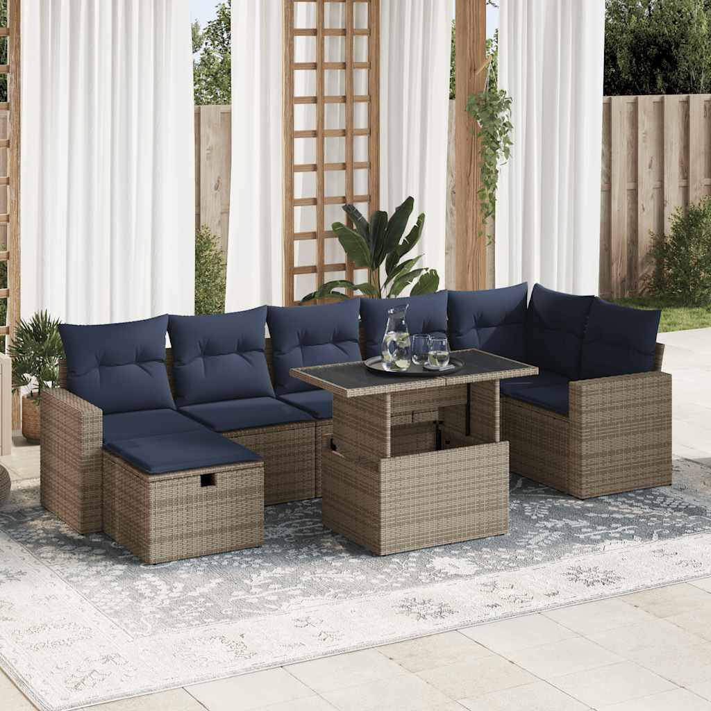 8 Pcs conj. sofás jardim c/ almofadões vime PE/acácia cinzento