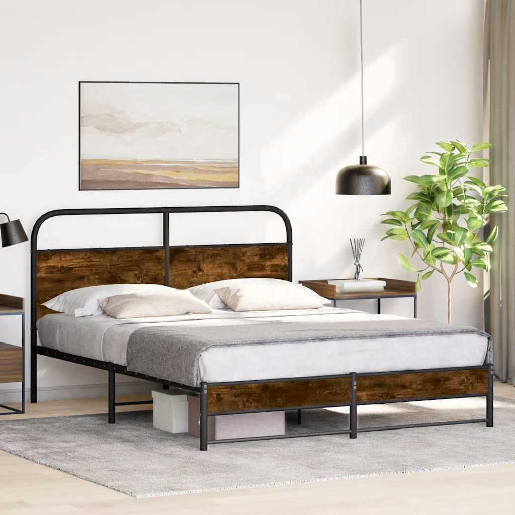 Estrutura de cama s/ colchão derivados madeira carvalho fumado