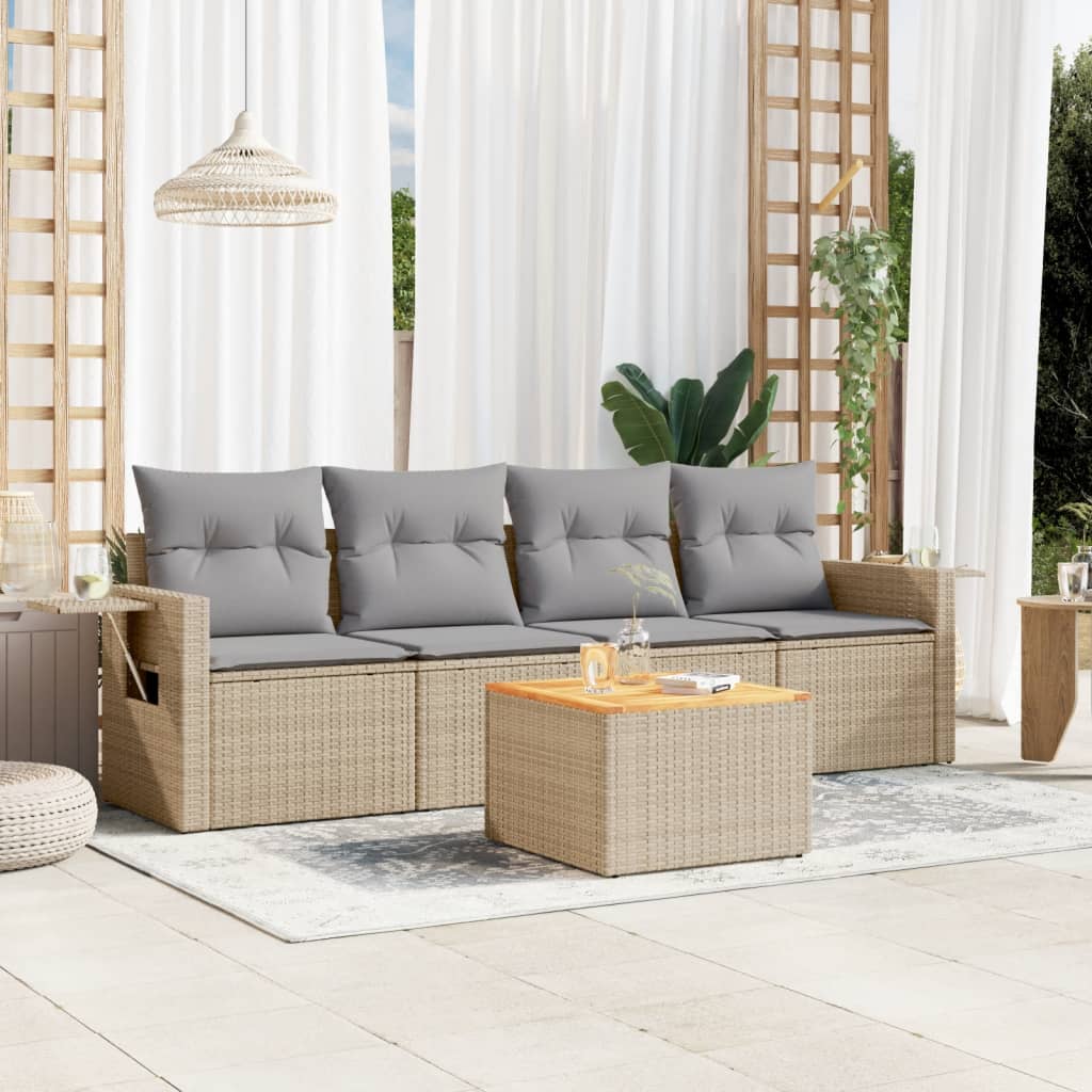 5 Pcs conjunto de sofás p/ jardim com almofadões vime PE bege