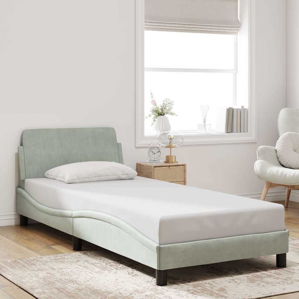 Estrutura de cama dover cinza claro 90x190 cm em veludo