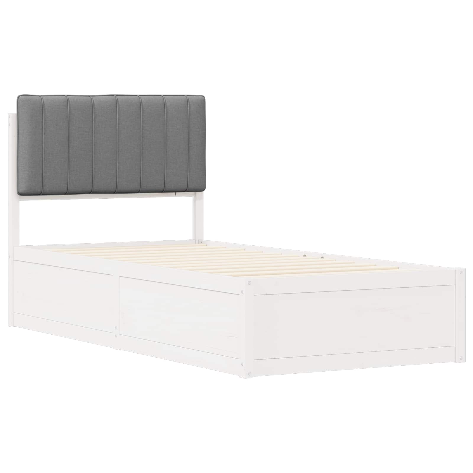 Estrutura de cama com cabeceira estofada cinzento-claro