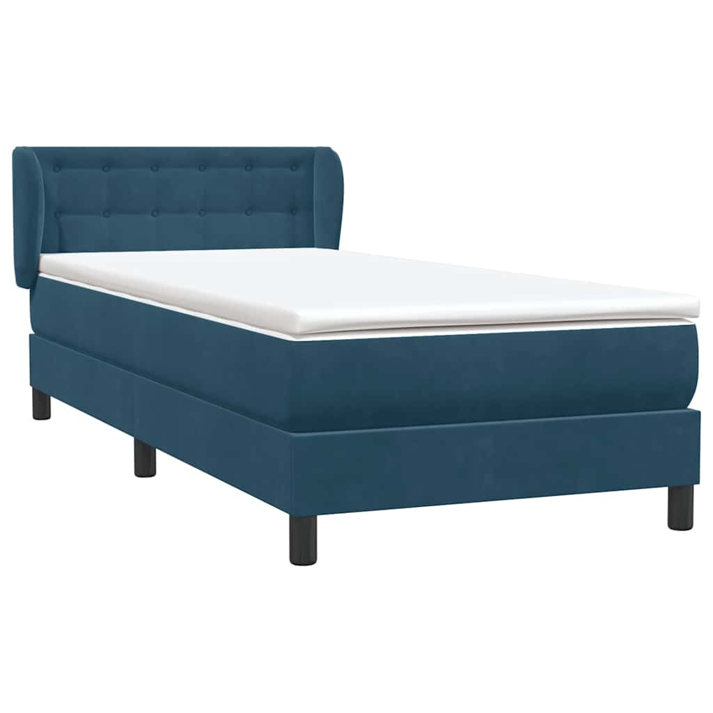 Cama com molas/colchão 80x220 cm veludo azul-escuro