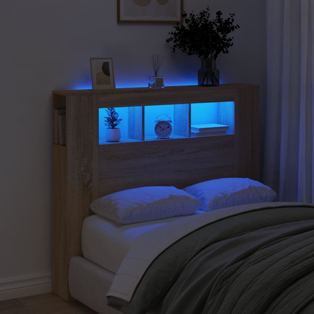 Cabeceira c/ leds 120x18,5x103,5 deriv. madeira carvalho sonoma