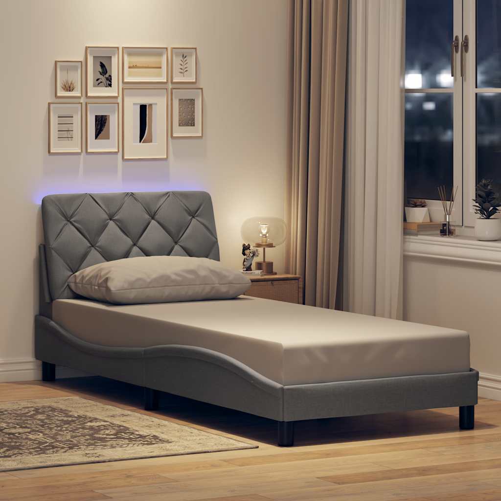 Estrutura de cama com LED sem colchão 90x190 cm tecido