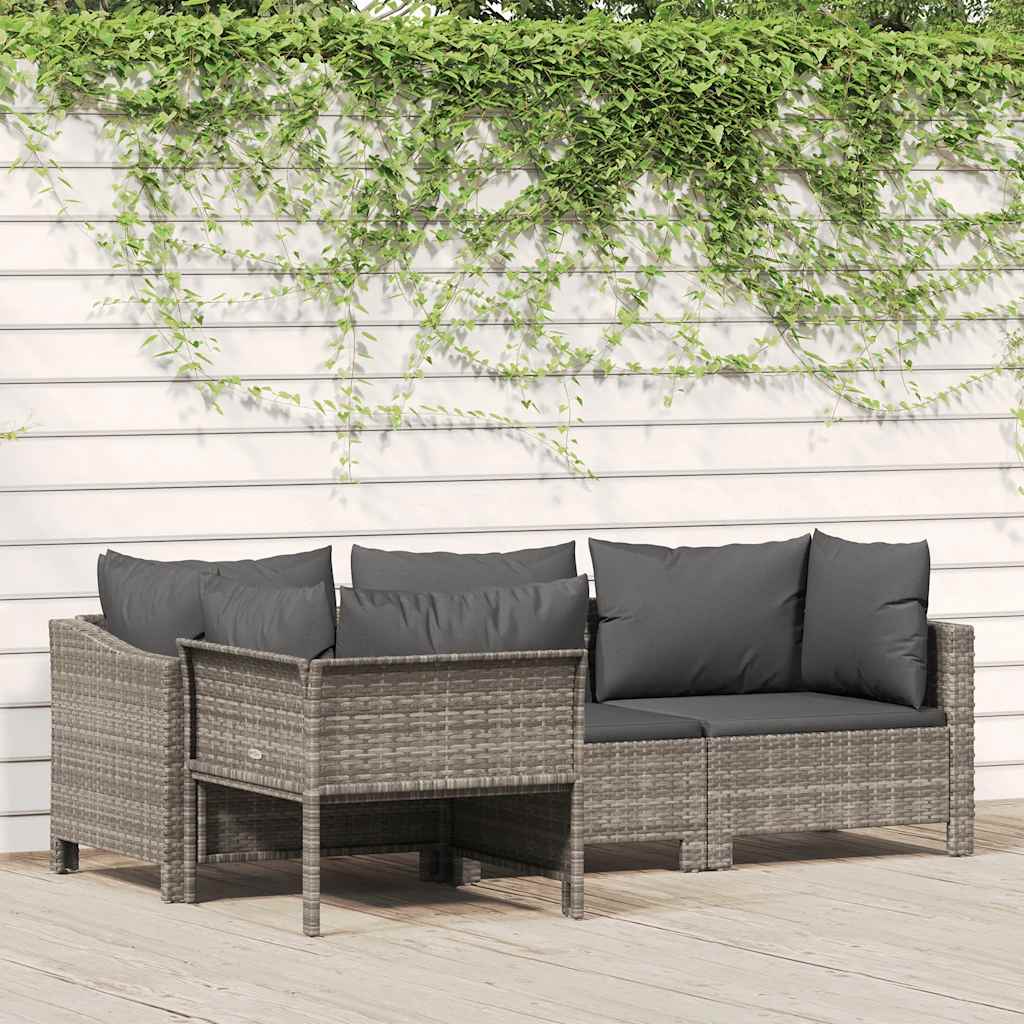 Conjunto de lounge de jardim com 4 peças e almofadas em vime sintético cinza