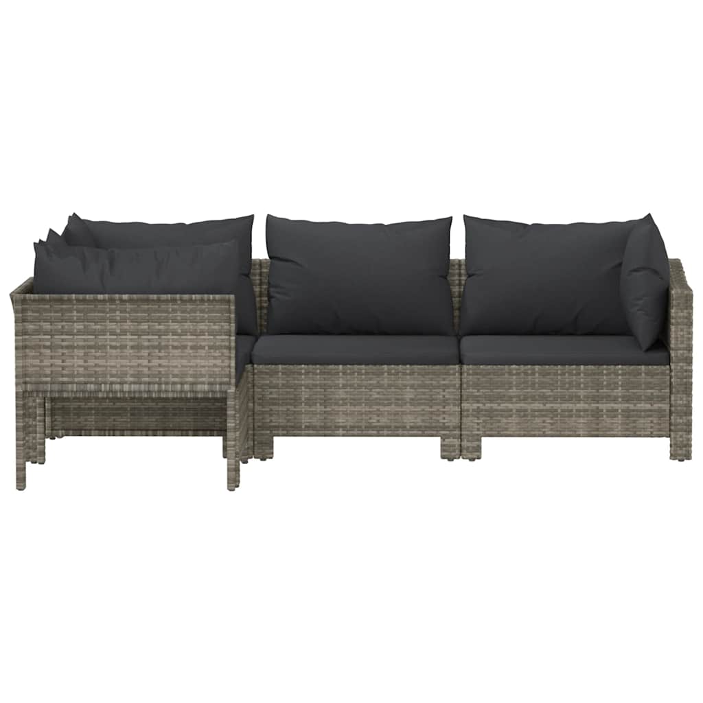 Conjunto de lounge de jardim com 4 peças e almofadas em vime sintético cinza