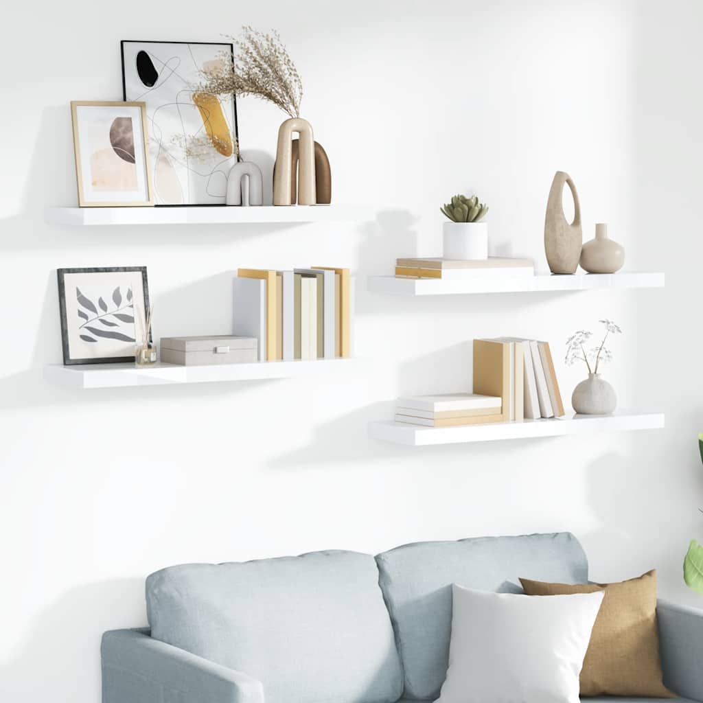 Prateleiras de parede suspensas 4 pcs 90x23,5x3,8cm MDF branco