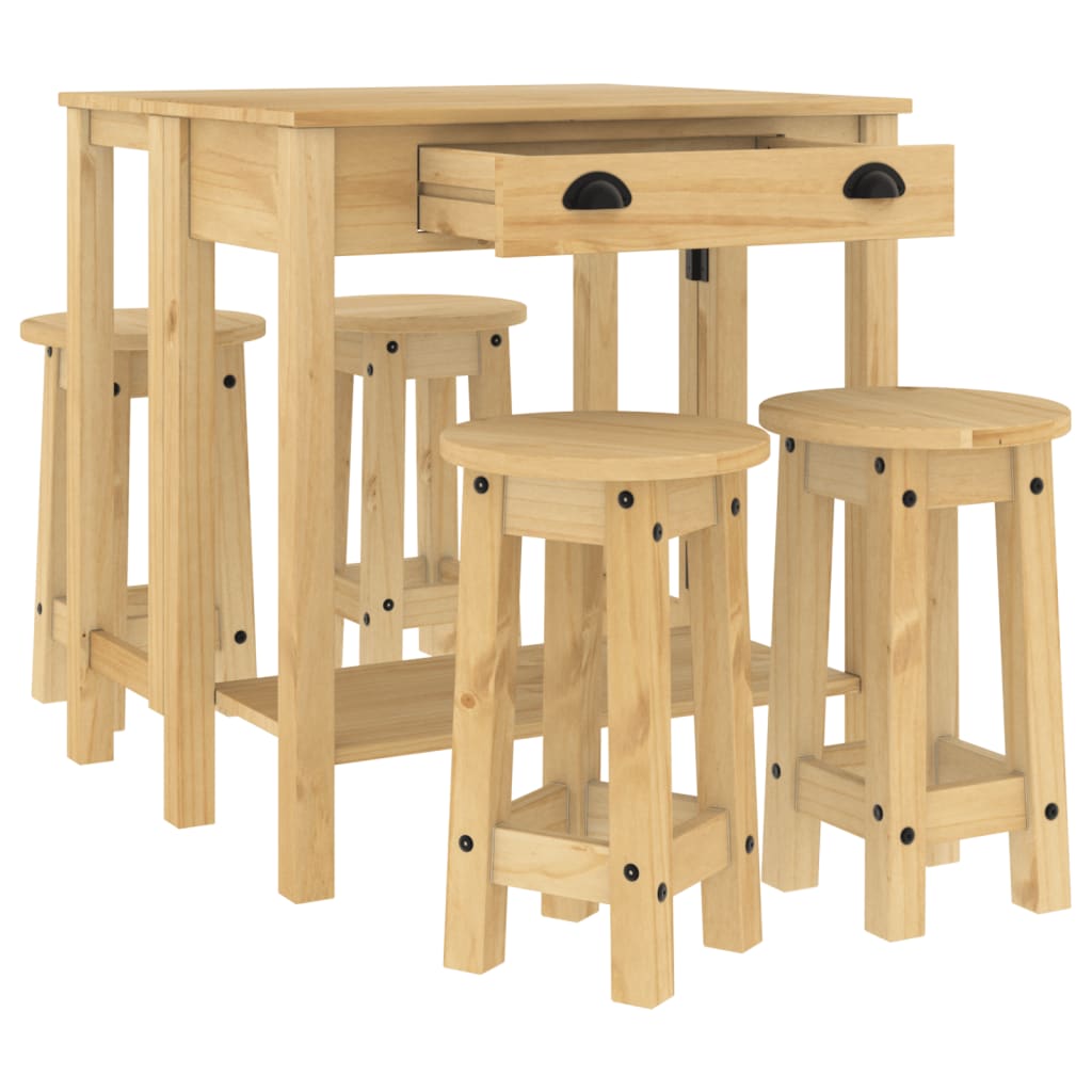 5 Pcs conjunto de bar pinho maciço