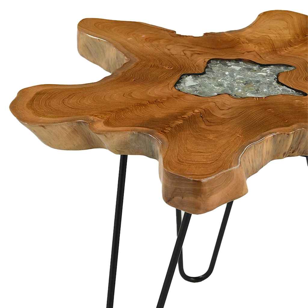 Mesa de centro 70x45 cm madeira de teca maciça e poliresina