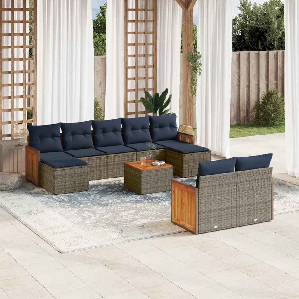 Conjunto de sofá de jardim com 10 peças e almofadas em rattan sintético cinza
