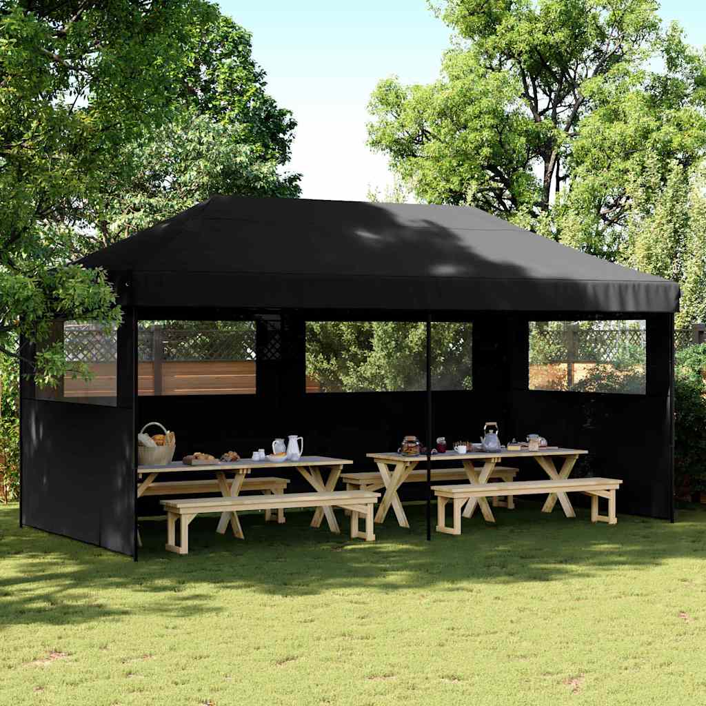 Tenda p/ festas pop-up dobrável com 3 paredes laterais preto