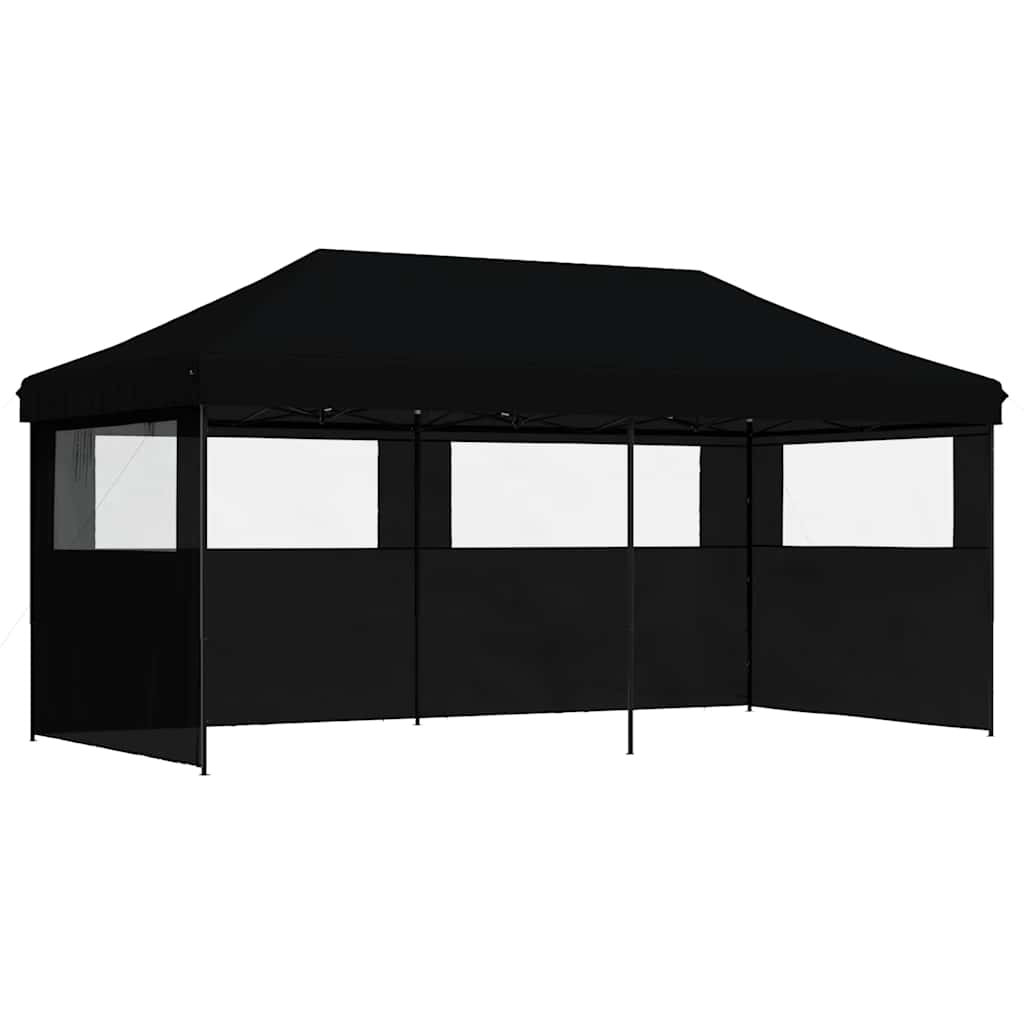 Tenda p/ festas pop-up dobrável com 3 paredes laterais preto