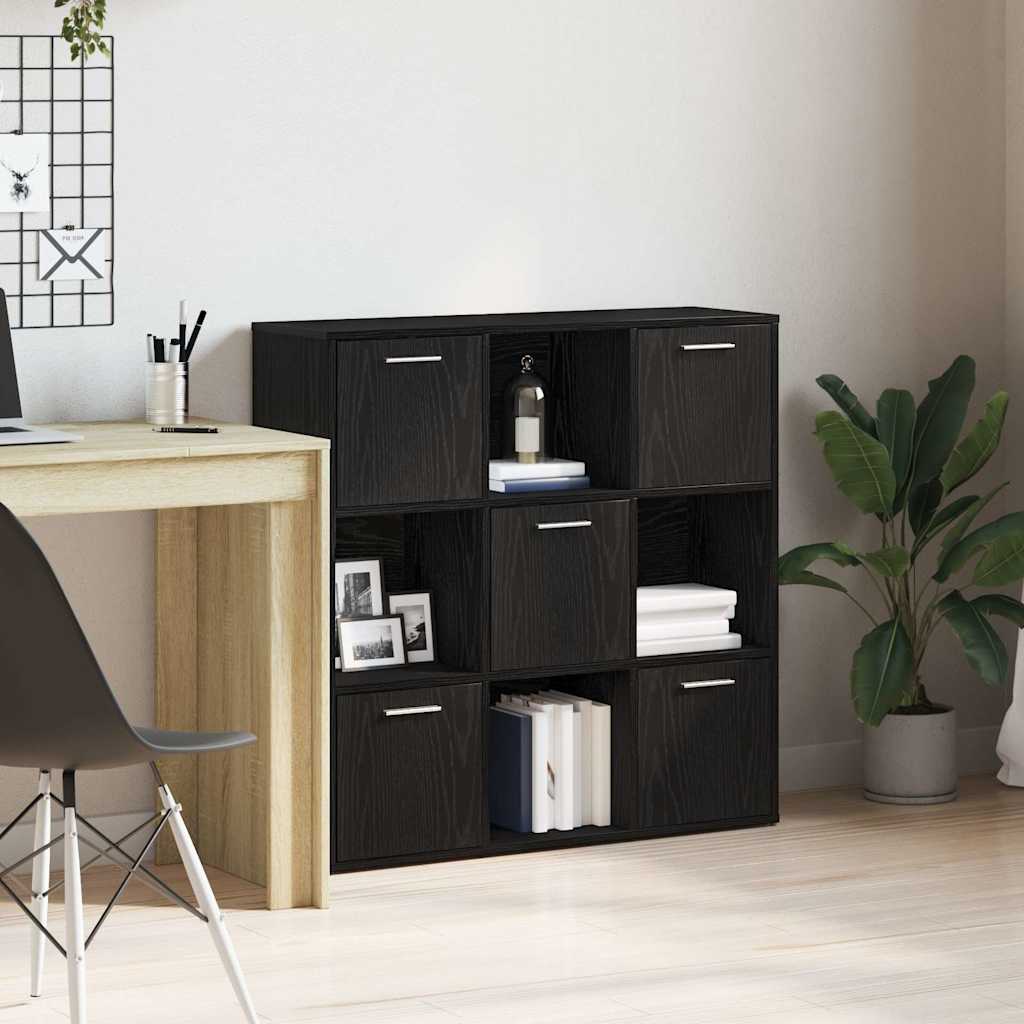 Estante para livros em carvalho preto, 90x28x90 cm, madeira engenheirada