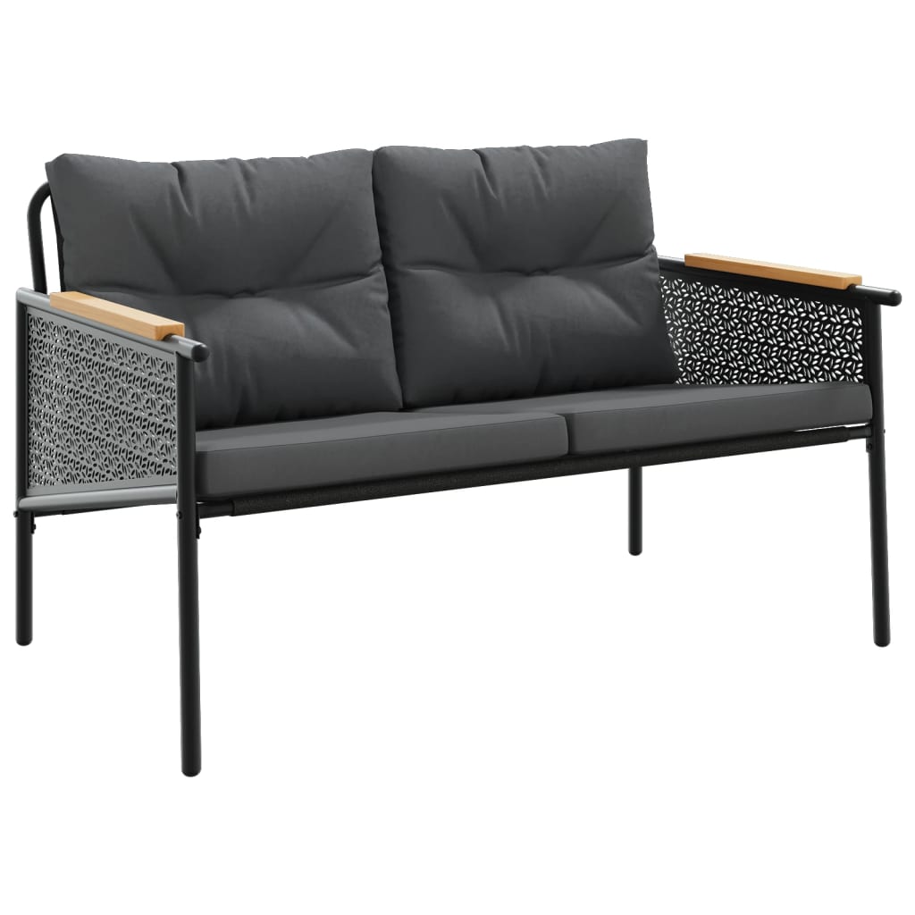 3 Pcs conjunto mobiliário de varanda com almofadões aço preto
