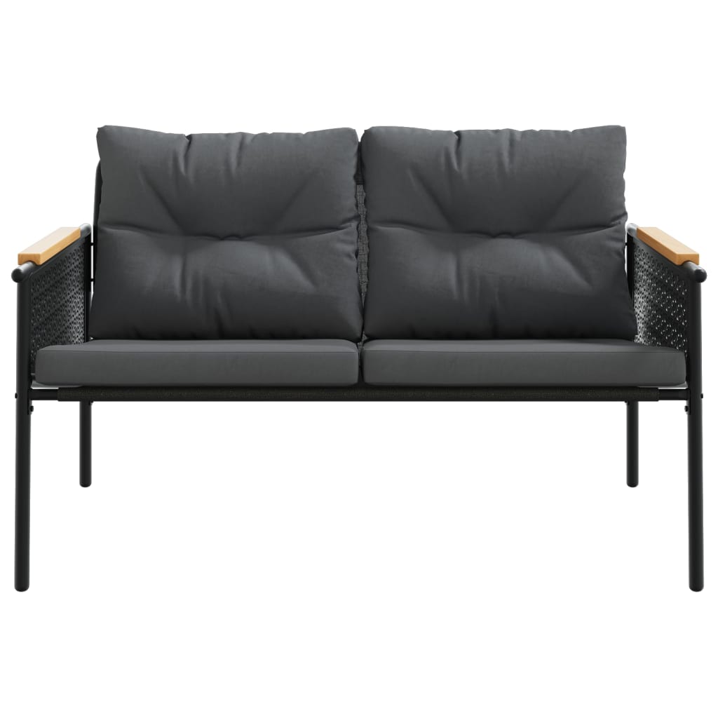 3 Pcs conjunto mobiliário de varanda com almofadões aço preto