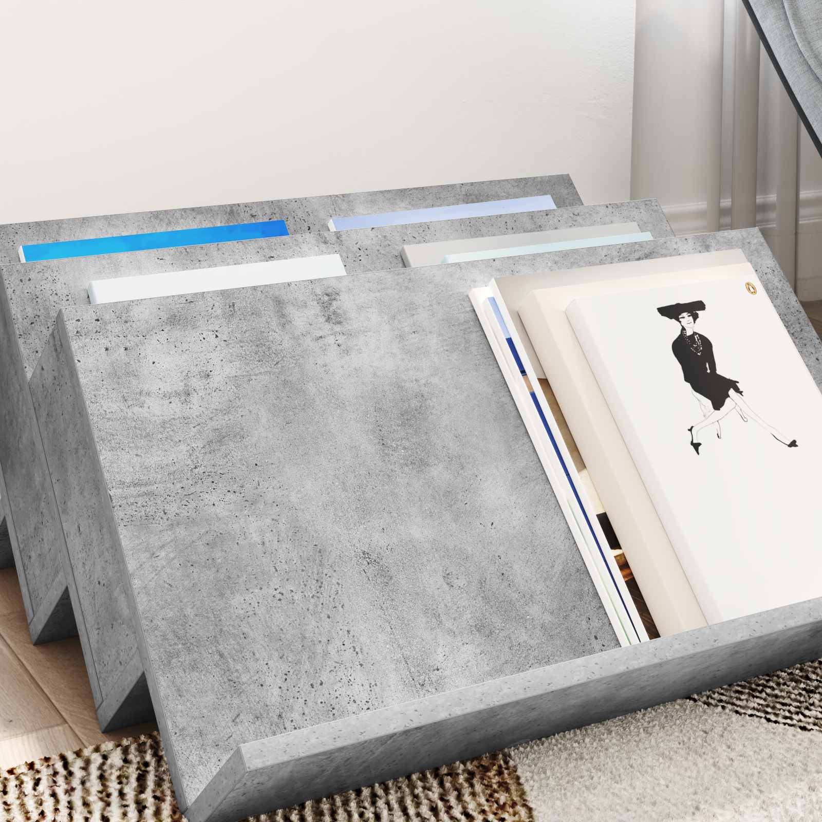 Estante de revistas cinza concreto 65 x 53 x 28,5 cm