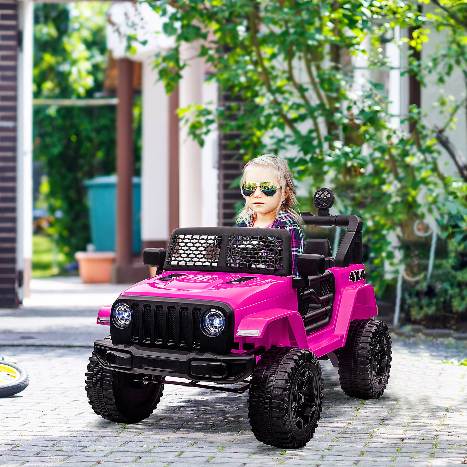 Carro elétrico infantil bateria 12v com 2 motores controle remoto 2.4g luzes buzina velocidade ajustável 100x65x72 cm rosa