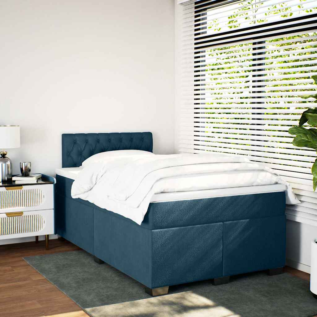 Cama boxspring com colchão 120x200 cm veludo azul-escuro