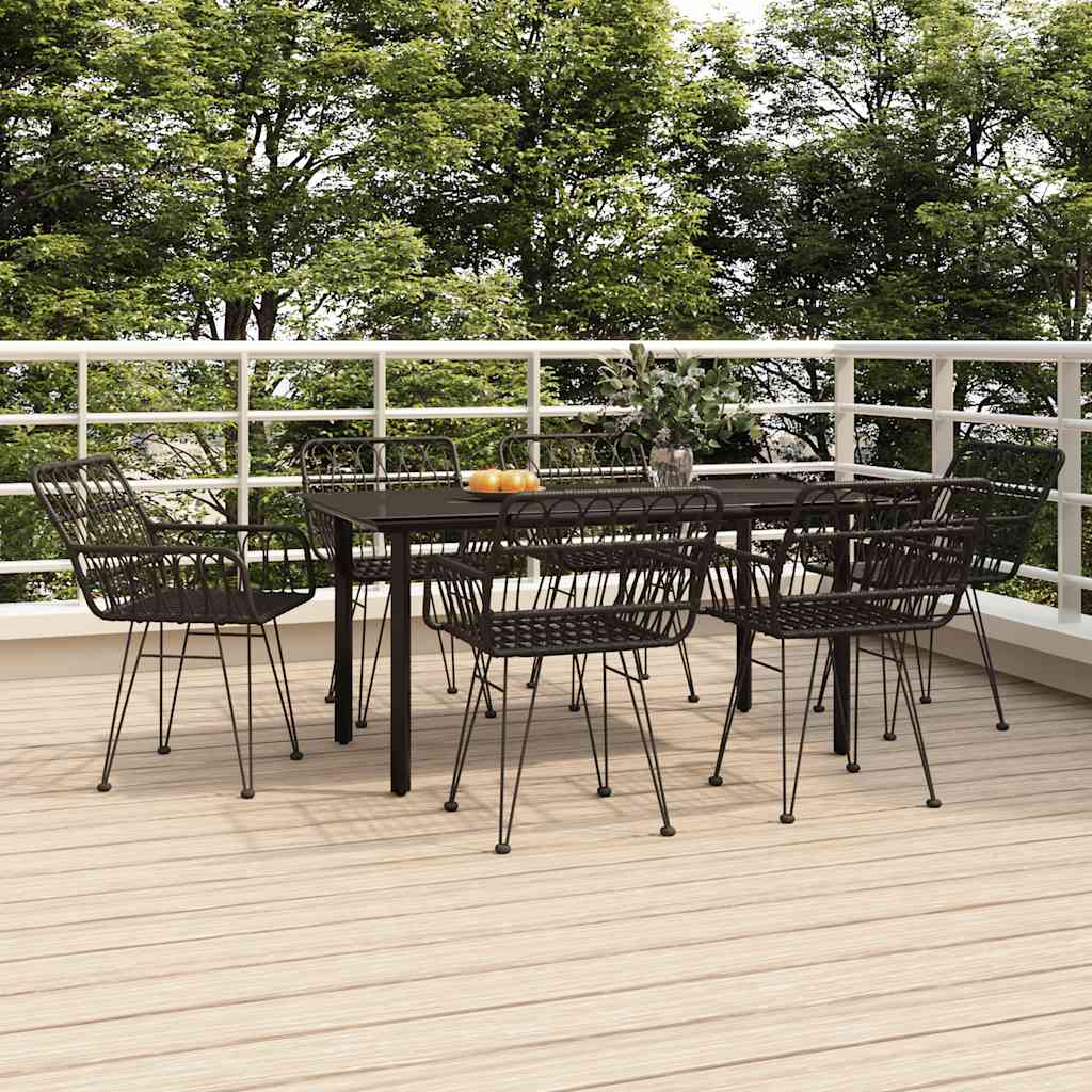 7 Pcs conjunto de jantar para jardim vime PE preto