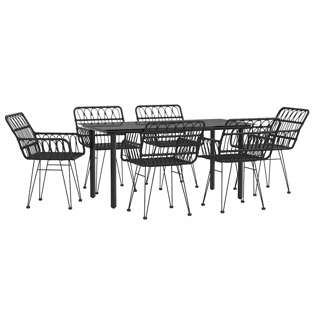 7 Pcs conjunto de jantar para jardim vime PE preto