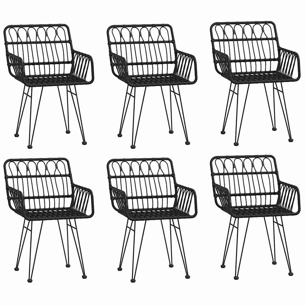 7 Pcs conjunto de jantar para jardim vime PE preto