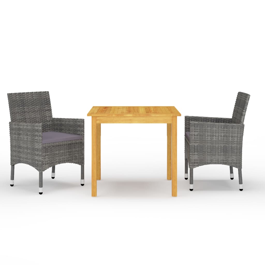 3 Pcs conjunto de jantar para jardim cinzento