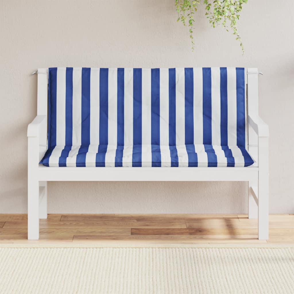 Almofadões p/ banco jardim 2 pcs 120x50x7 cm tecido azul/branco