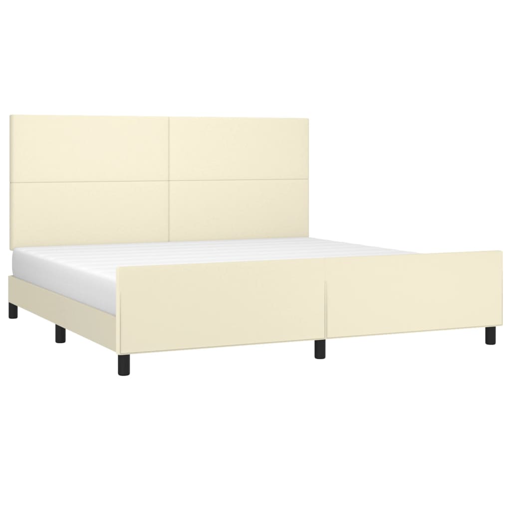 Estrutura de cama c/ cabeceira couro artificial 200x200cm creme