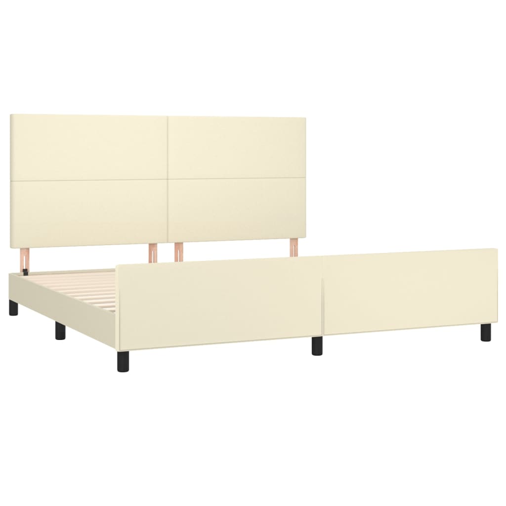 Estrutura de cama c/ cabeceira couro artificial 200x200cm creme
