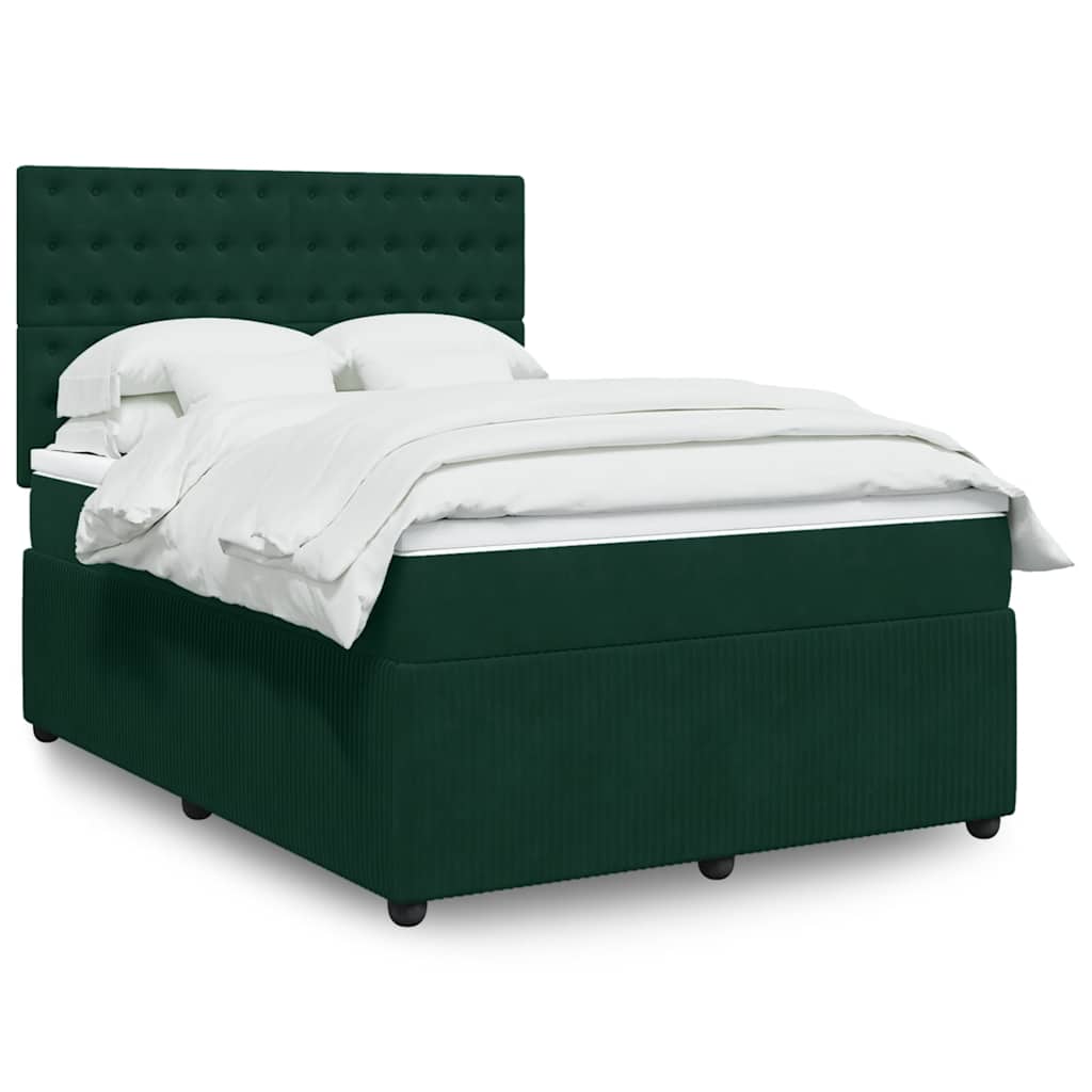 Cama com molas/colchão 160x200 cm veludo verde-escuro