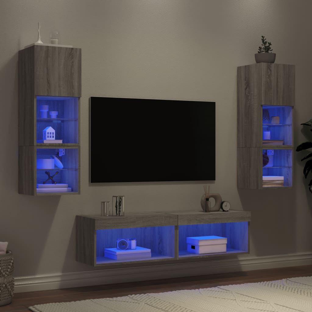 6 Pcs móveis parede p/ TV c/ leds deriv. madeira cinza sonoma