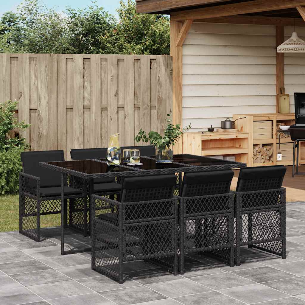 7 Pcs conjunto de jantar p/ jardim c/ almofadões vime PE preto