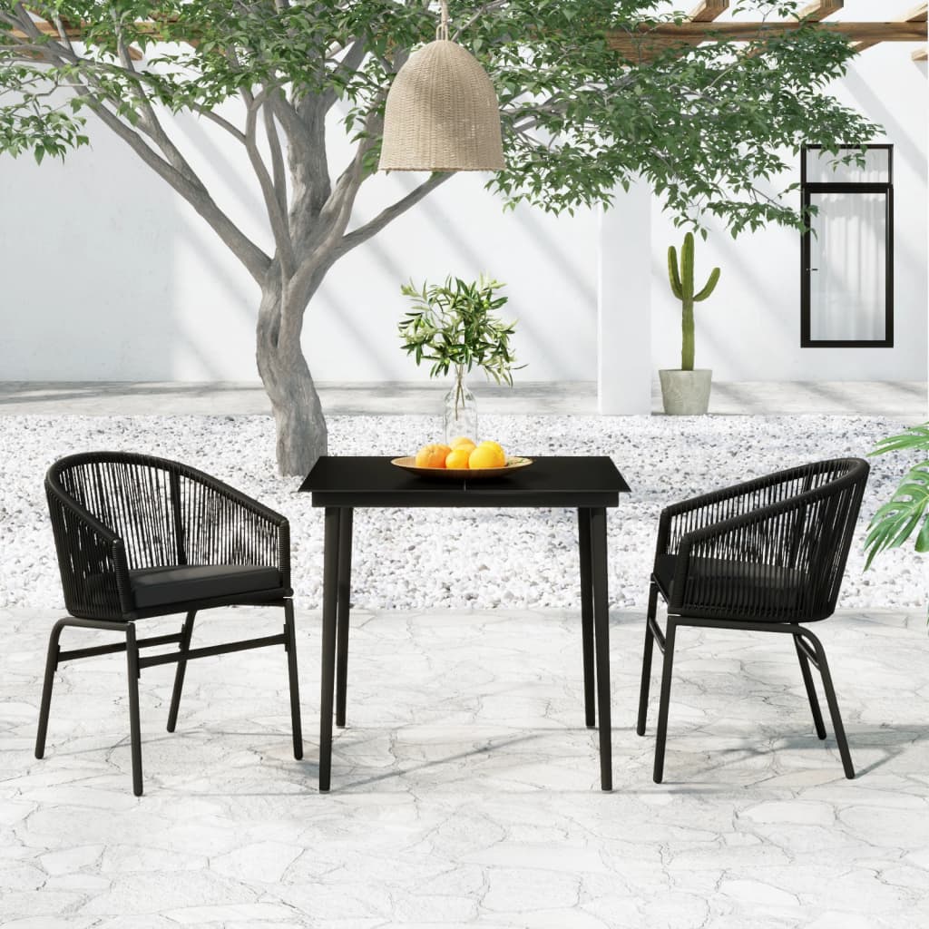 3 Pcs conjunto de jantar para jardim preto