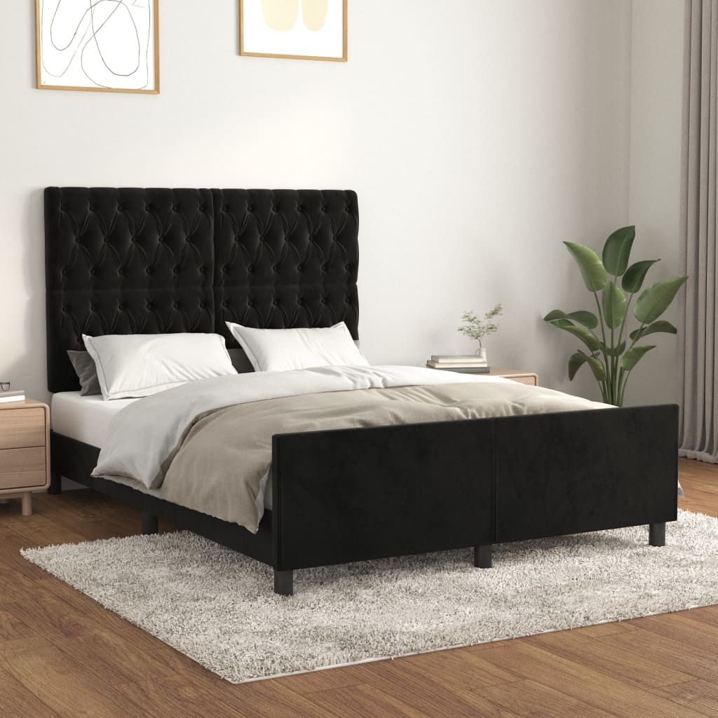 Estrutura de cama sem colchão 140x190 cm veludo preto
