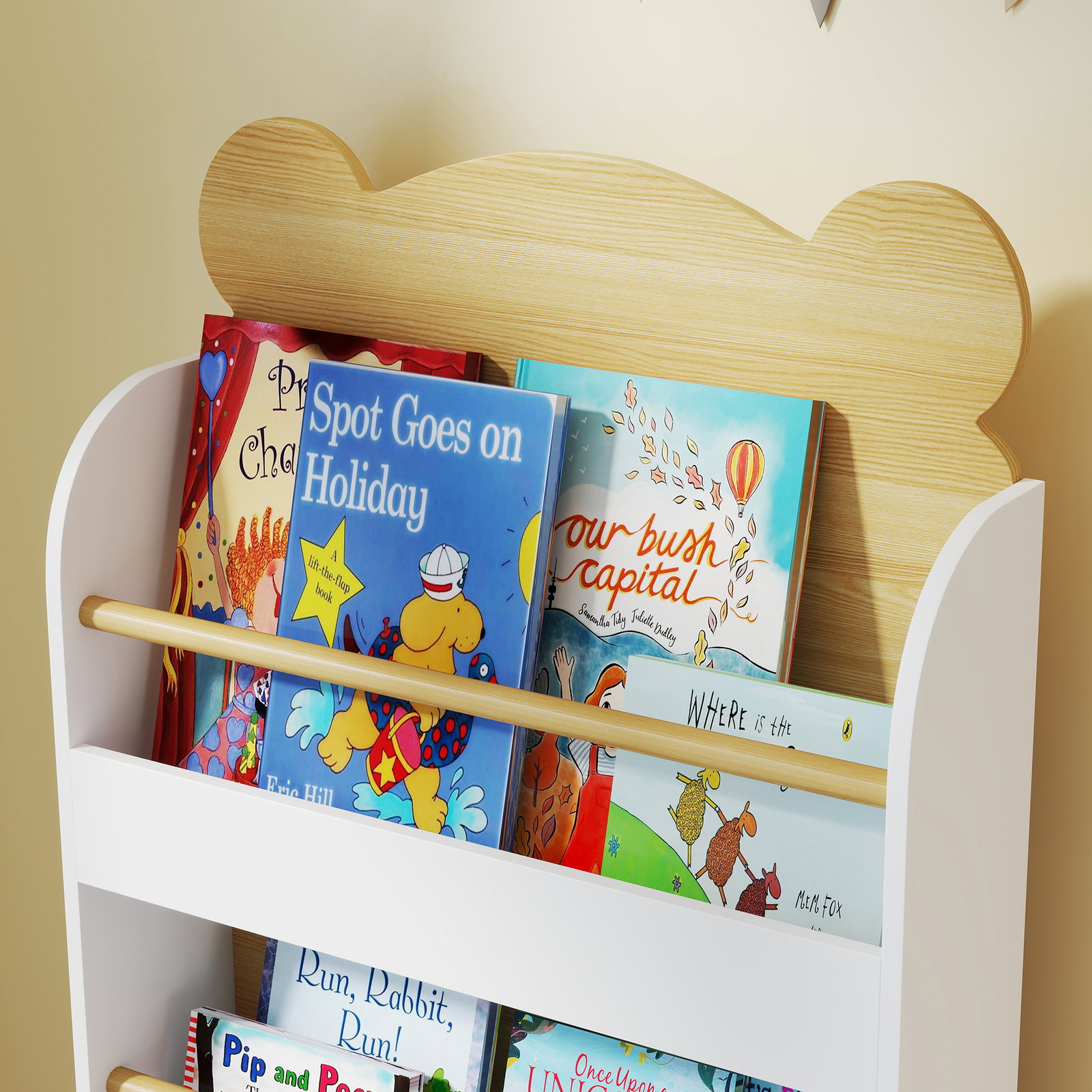 Estante infantil de 3 níveis estante para livros infantil desenho de ursinho 55x15x110 cm branco e madeira