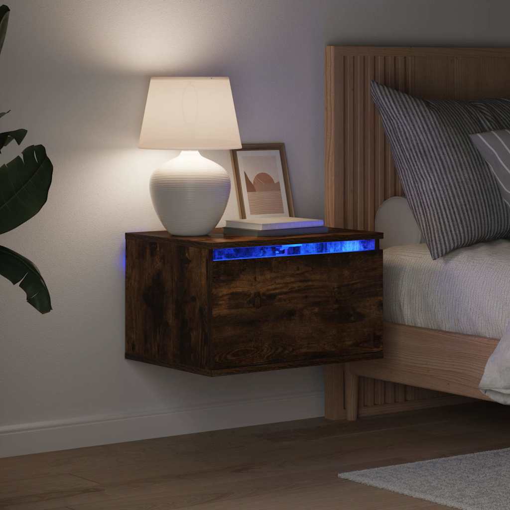 Mesas de cabeceira de parede com luzes LED 2pcs carvalho fumado