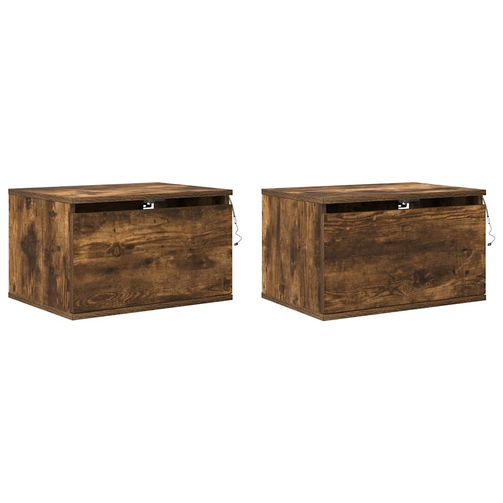Mesas de cabeceira de parede com luzes LED 2pcs carvalho fumado