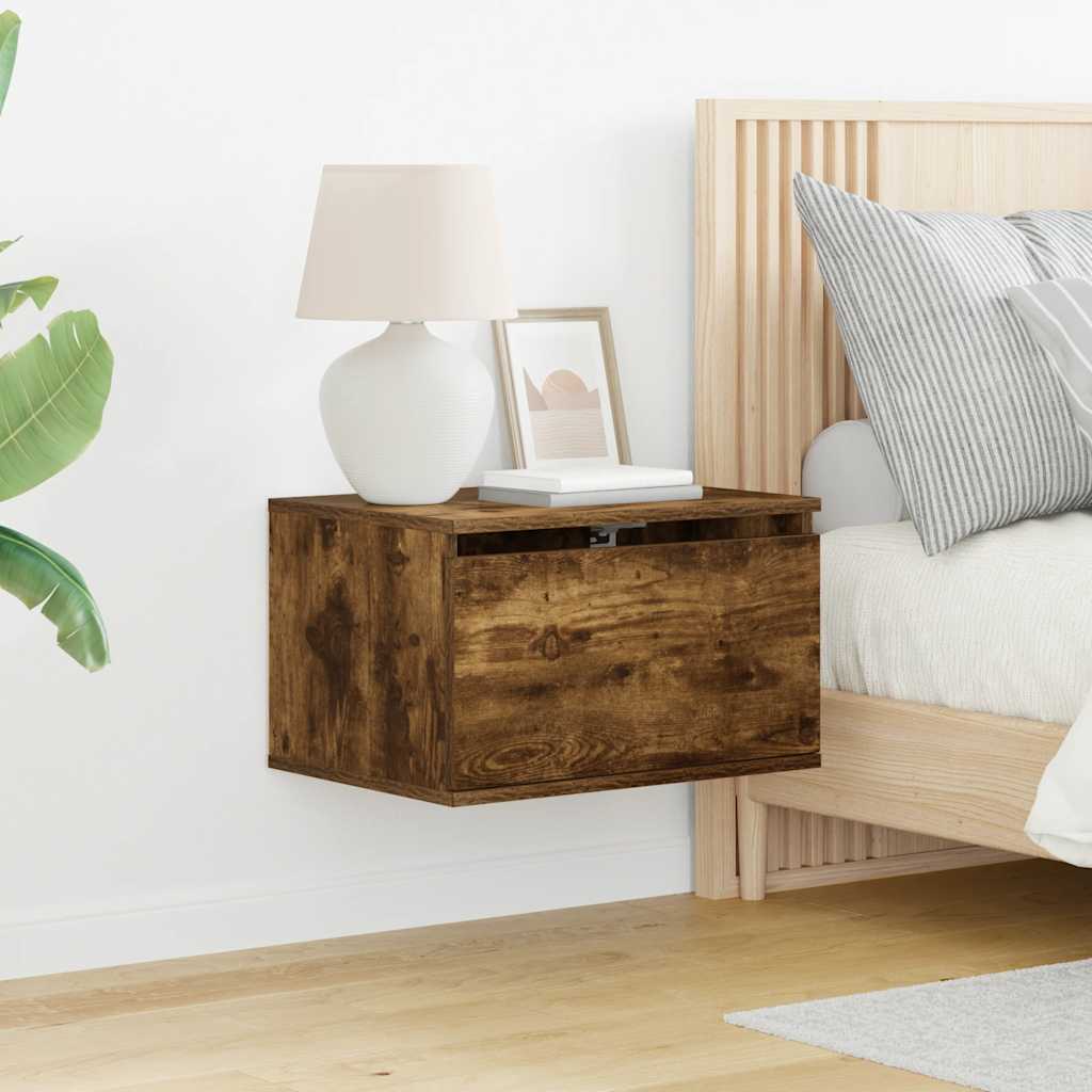 Mesas de cabeceira de parede com luzes LED 2pcs carvalho fumado
