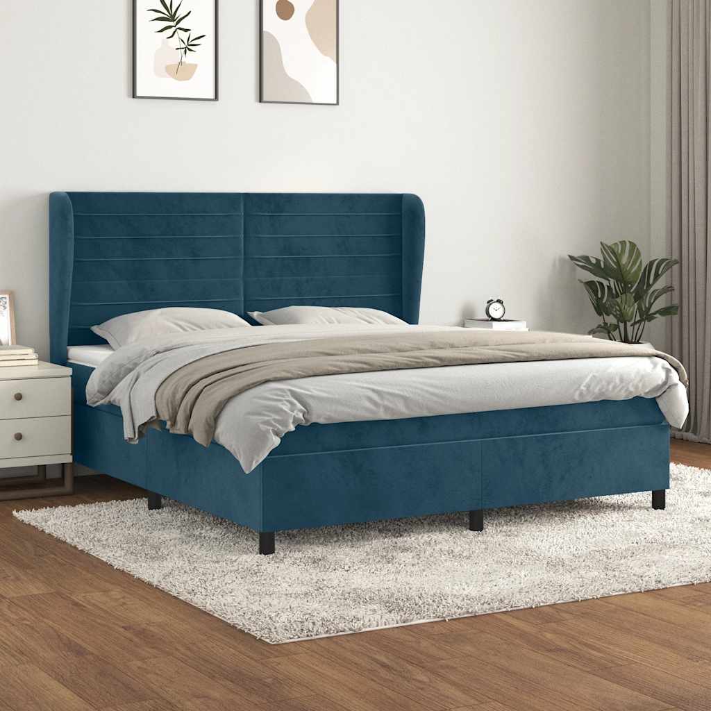 Cama com molas/colchão 160x200 cm veludo azul-escuro