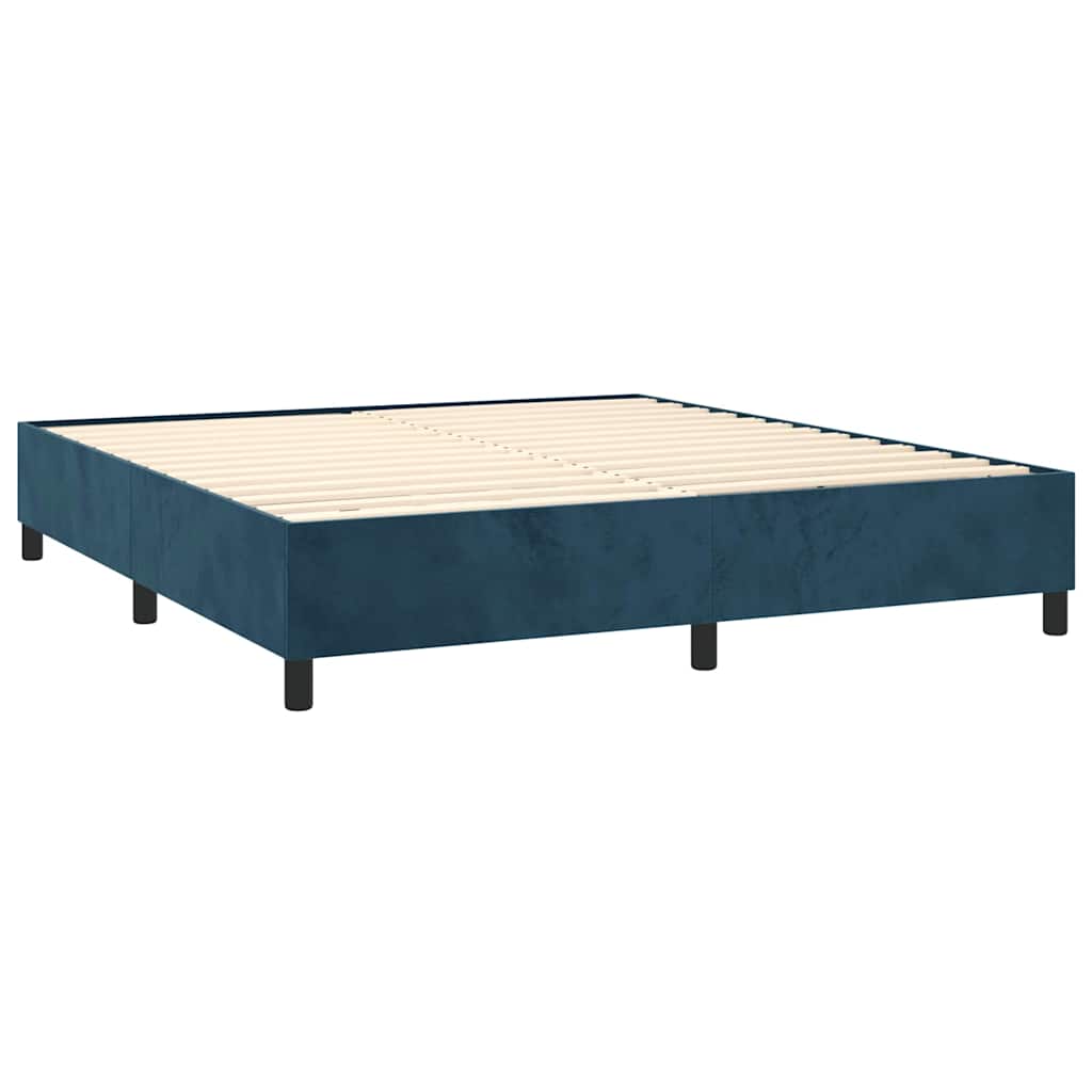 Cama com molas/colchão 160x200 cm veludo azul-escuro