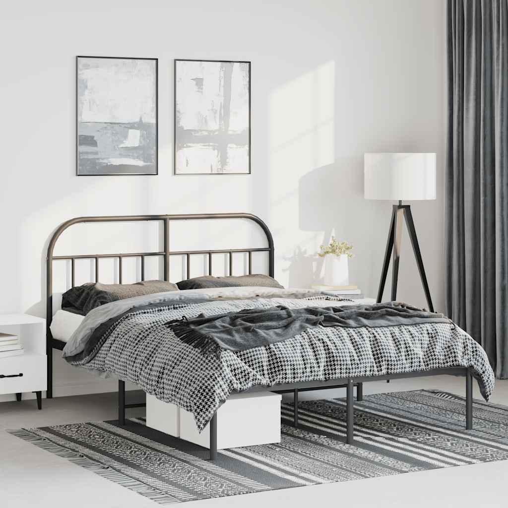 Estrutura de cama em metal com cabeceira 150x200 cm preto