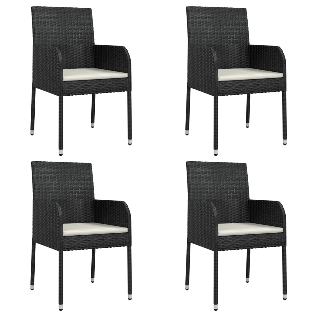 5 Pcs conjunto de jantar p/ jardim c/ almofadões vime PE preto